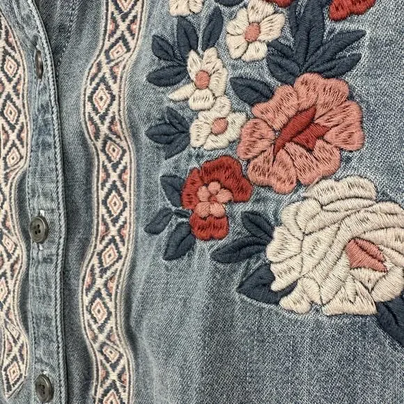 Orvis Shirt Womens Large Blue Denim Floral Embroidered Button Down Long Sleeve - Picture 4 of 12